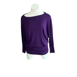 Michael Stars Purple Boho Slouchy Boat Neck Long Sleeve Cotton Modal Top OS